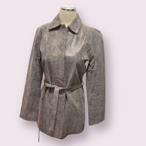 Brandon Thomas snake skin print real leather belted jacket coat